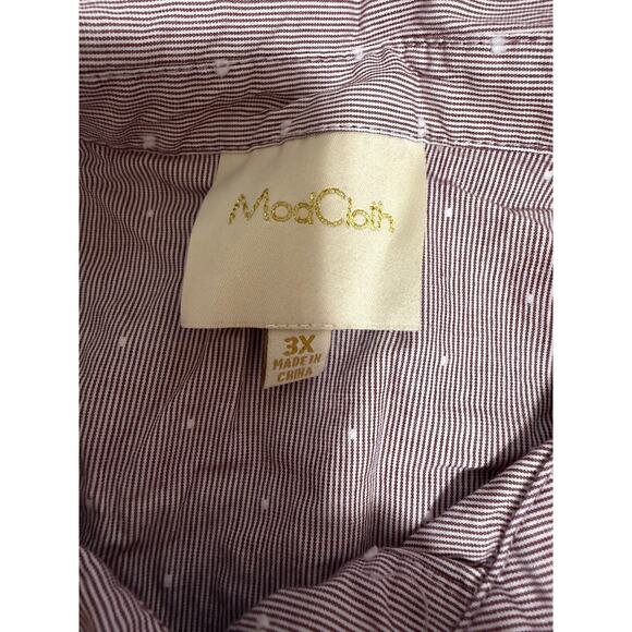 Modcloth Red and White Long Sleeve Peasant Style Midi Shirt Dress - Size 3XL - Picture 2 of 7